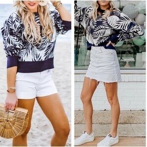 Amuse Society x Revolve Cara Tropical Leaves Island Beach Sweater Ink NWT XS